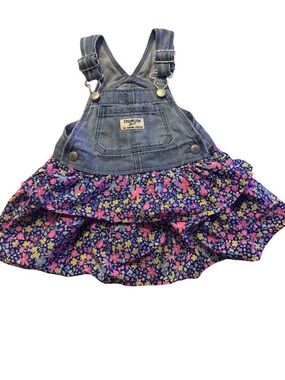 OshKosh B'gosh Denim Floral Ruffle Overalls - Blue/Pink/Yellow